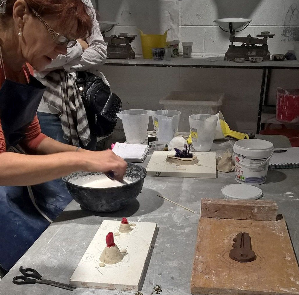 teaching model making with angela thwaites, artist working with glass